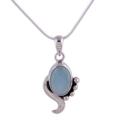 Blue Chalcedony Necklace Modern Jewelry from India