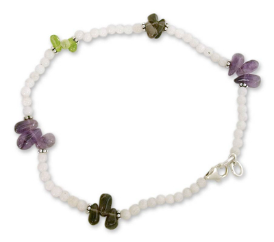 Rainbow Moonstone and Amethyst Anklet