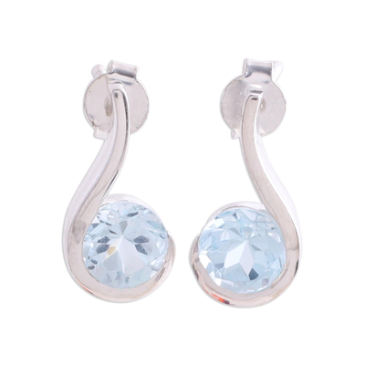 Blue Topaz Earrings in Sterling Silver Modern Jewelry