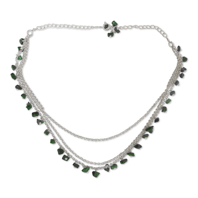 Sterling Silver and Malachite Waterfall Necklace