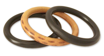 Natural Wood Bangle Bracelets (Set of 3)