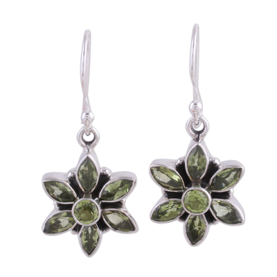 Handmade Sterling Silver and Peridot Flower Earring