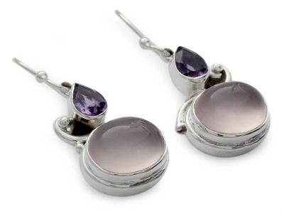 Rose Quartz and Amethyst Earrings on Sterling Silver