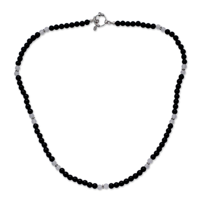Onyx and moonstone beaded necklace