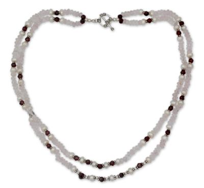 Rose quartz and garnet strand necklace