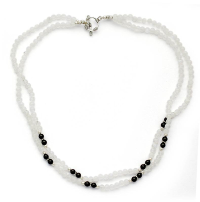 Rainbow Moonstone and Onyx strand necklace