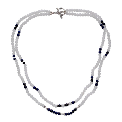 Rainbow Moonstone and Lapis Lazuli Strand Necklace