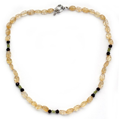 Citrine and garnet beaded necklace