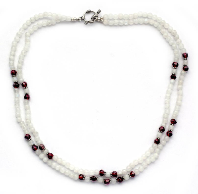 Rainbow Moonstone and garnet beaded necklace