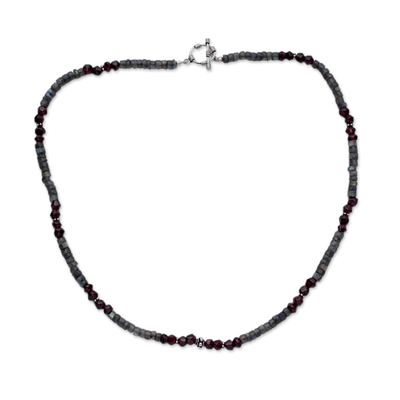 Labradorite and garnet beaded necklace