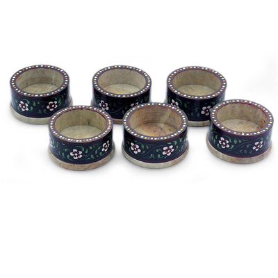 Handmade Floral Soapstone Candle Holders (Set of 6)
