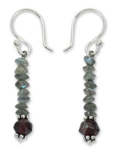 Labradorite and garnet dangle earrings