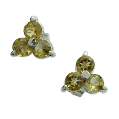Hand Made Sterling Silver and Citrine Stud Earrings