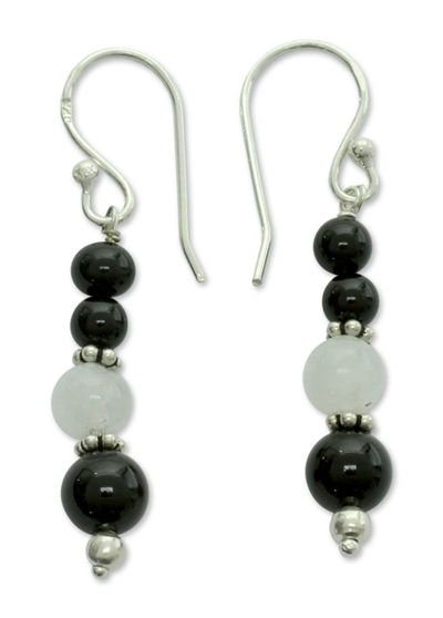 Onyx and moonstone dangle earrings