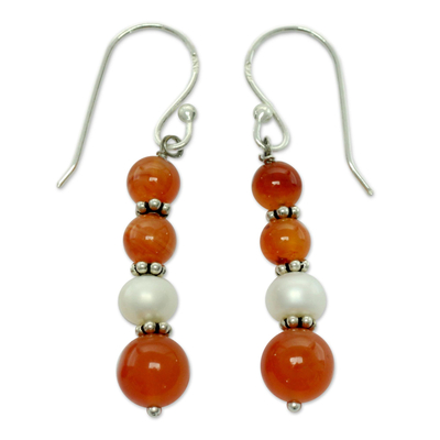 Carnelian and pearl dangle earrings