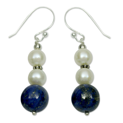 Lapis lazuli and pearl dangle earrings