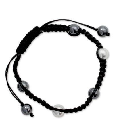 Shamballa Hematite Bracelet with Sterling Silver Beads
