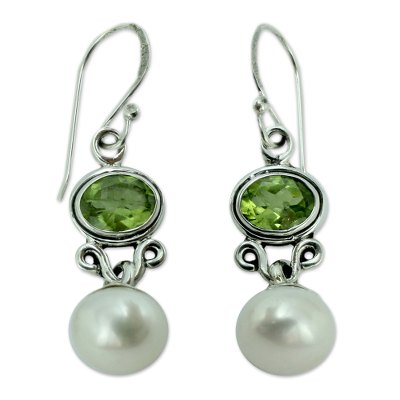 Sterling Silver Jewelry Pearl and Peridot Earrings