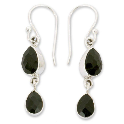 Indian Sterling Silver and Onyx Earrings