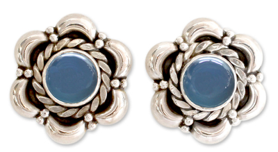Sterling Silver and Chalcedony Earrings Floral Jewelry