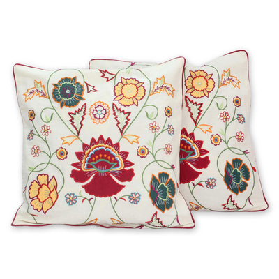 Embroidered Cotton Cushion Covers from India (Pair)