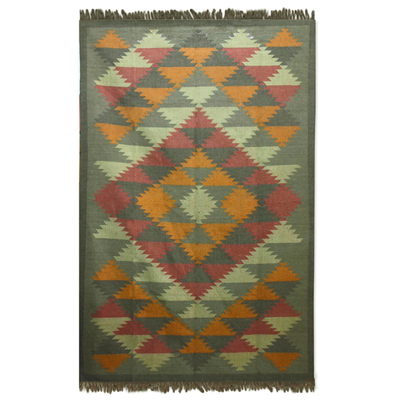 Jute Area Rug Natural Dyes Indian Dhurrie (6x9)