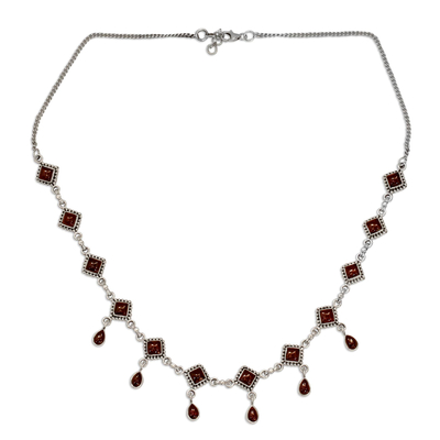 Garnet Necklace Sterling Silver Jewelry from India