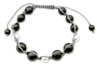 Artisan Crafted Onyx and Silver Shamballa Bracelet