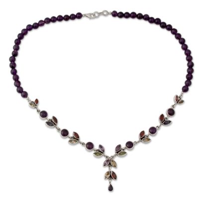 Floral Y Necklace Multigemstone Jewelry from India
