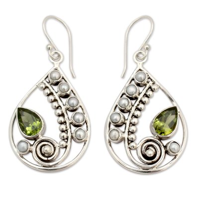 Pearl and Peridot Earrings Sterling Silver Jewelry