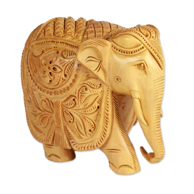 5-Inch Wood Elephant Sculpture Hand Carved in India