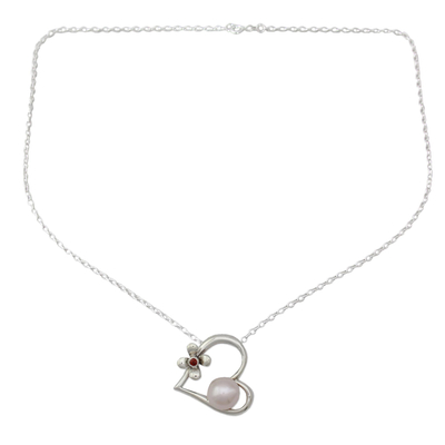 Heart Shaped Sterling Silver and Pearl Necklace