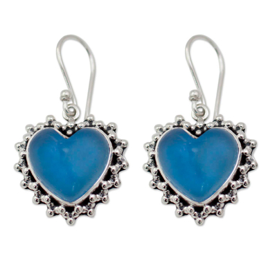 Heart Shaped Sterling Silver and Chalcedony Earrings