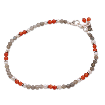 Labradorite and carnelian anklet