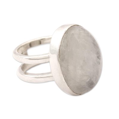 Rainbow Moonstone Cocktail Ring Artisan Silver Jewelry