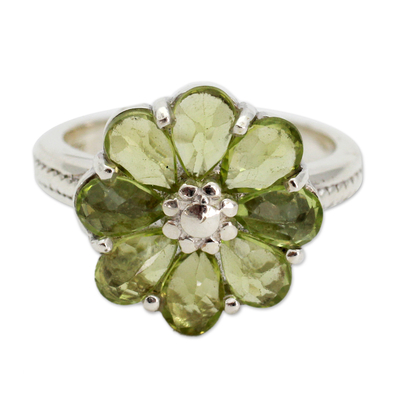 Floral Sterling Silver and Peridot Cocktail Ring
