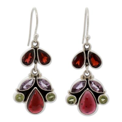 Garnet and amethyst dangle earrings