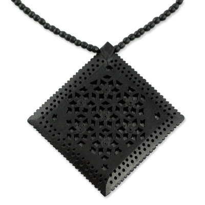 Ebony Wood Necklace Hand Carved Jewelry from India