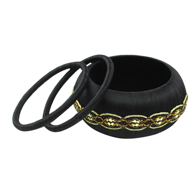 Black Embellished Bangle Bracelets Handmade India (Set of 3)