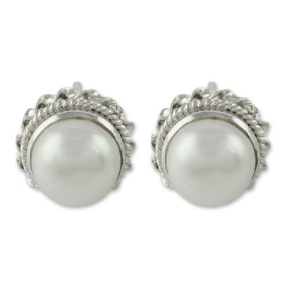 Cultured Pearl Earrings in Sterling Silver from India