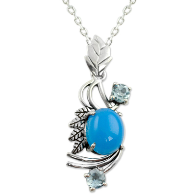 Chalcedony and Blue Topaz Pendant Necklace
