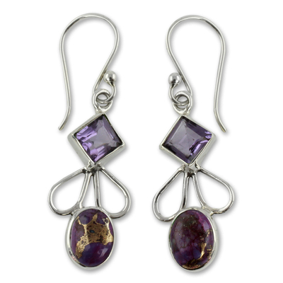 Amethyst Comp Turquoise and Silver Artisan Crafted Earrings