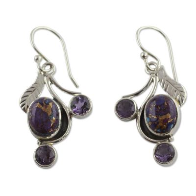 Purple Turquoise and Amethyst Handmade Earrings from India