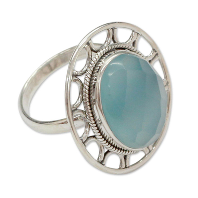Modern Silver Ring with Blue Chalcedony