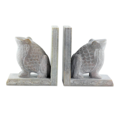 Hand Carved Soapstone Frog Bookends (Pair)