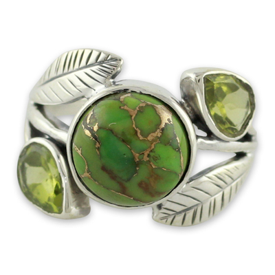 Handmade Peridot and Turquoise Ring from Novica