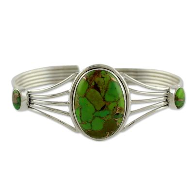 Modern Composite Turquoise Silver Cuff Bracelet