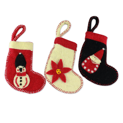 3 Handcrafted Christmas Stocking Ornaments from India