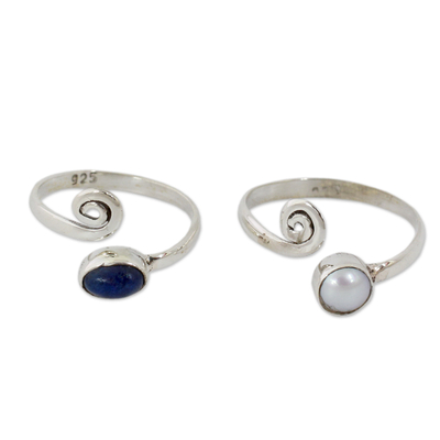 Pearl and Lapis Lazuli Sterling Silver Toe Rings