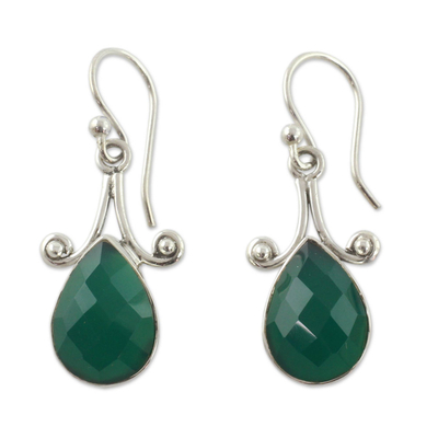 Sterling Silver and Green Onyx Hook Earrings